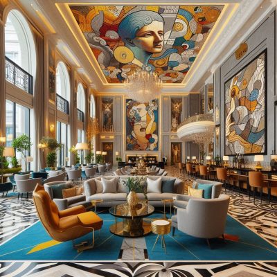 luxury hotel lobby with Nicosso branding